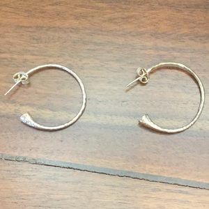 Silver metal hammered hoops